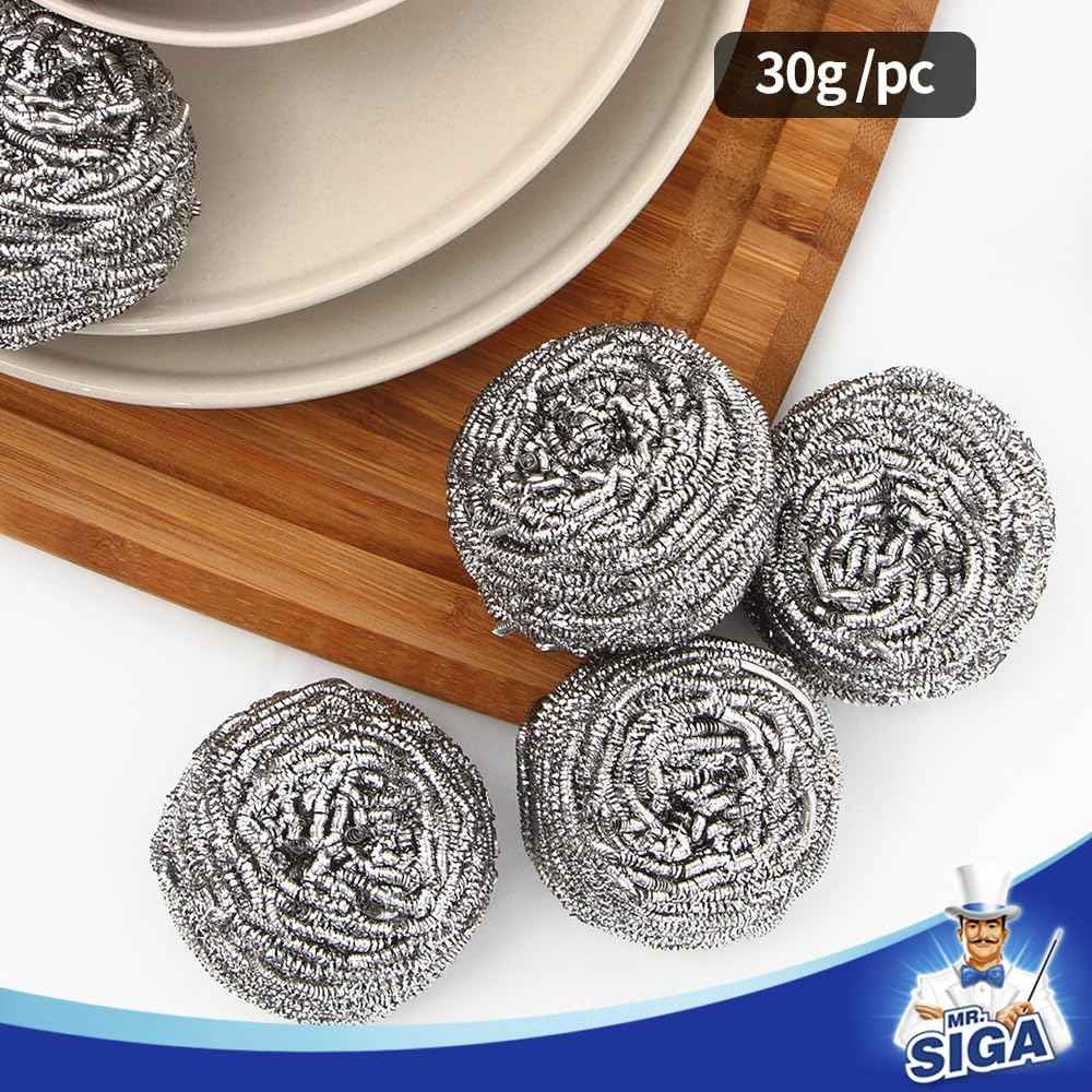 MR.SIGA Stainless Steel Scourer – Heavy-Duty Grill Cleaner for Backyard BBQ and Patio Cookouts, Pack of 6