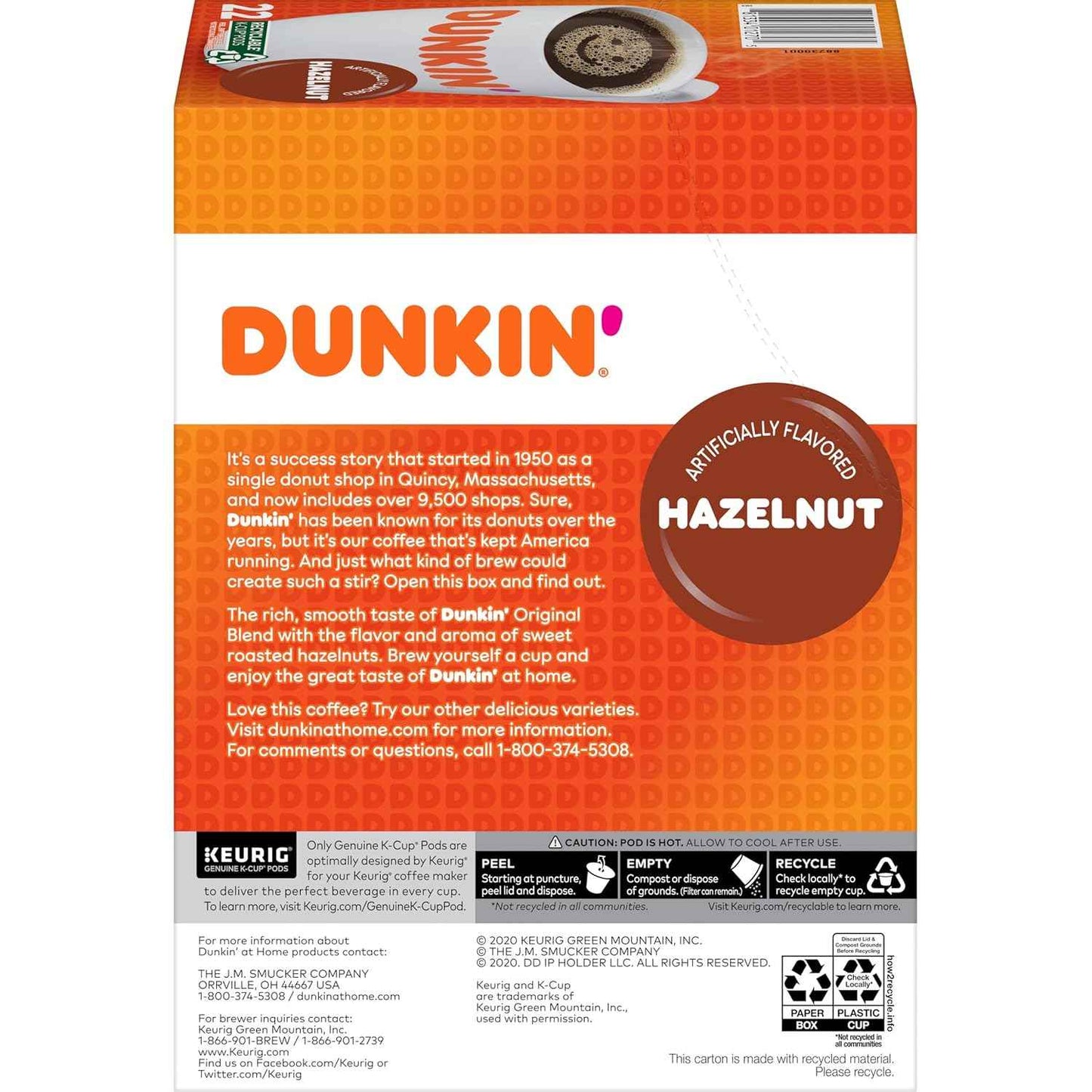 Dunkin' Hazelnut Keurig K-Cup Pods – Cozy Wind-Down Coffee Moment at Home, 88 Pod Comforting Roast