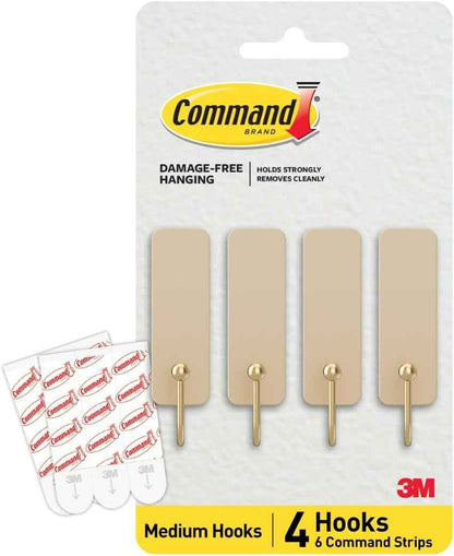 Command Medium Wire Hook Office Wall Hooks for Clipboards and Keys, Home Office Organization in Latte