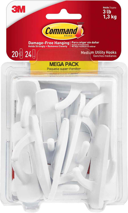 Command Medium Utility Hook Mega Pack – Child-Safe Wall Hooks for Kids' Bedrooms and Backpack Storage