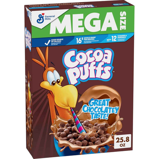 Cocoa Puffs Travel-Friendly Chocolatey Cereal, Ready-to-Eat Snack for Road Trips, Mega Size, 25.8 oz