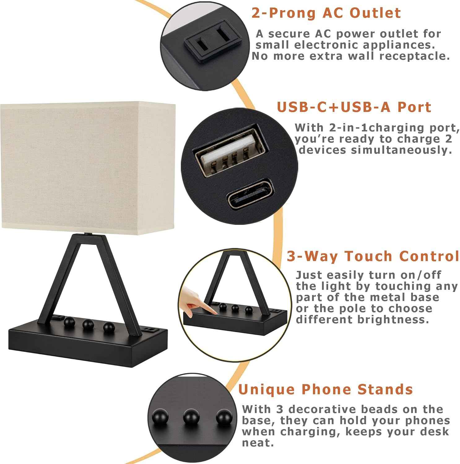 Briever 3-Way Dimmable Study Lamp – Focused Reading Light for Remote Work with USB A Port, AC Outlet and Flicker-Free 2700K LED