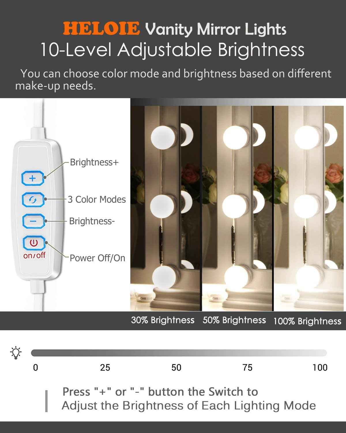 LuminGlow Simple Vanity Strip – Clean Line LED Bulbs in White, Adjustable Spacing for an Uncluttered Setup