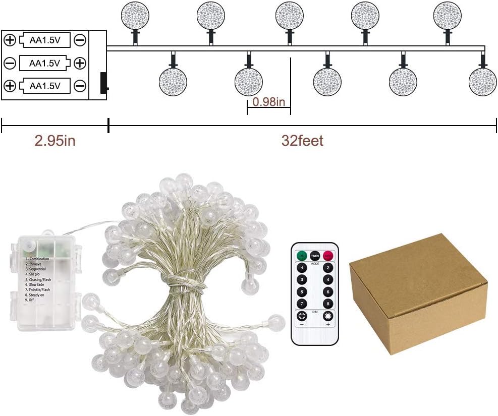 Metaku Globe Fairy Lights Battery Operated with Remote Timer Thoughtful Birthday Gift for Her Mom and Best Friend Home Decor 33ft Warm White