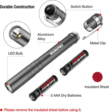 WORKPRO LED Pen Light – Anti-Accidental Activation Flashlight for Home Toolkits and Emergency Go-Bags