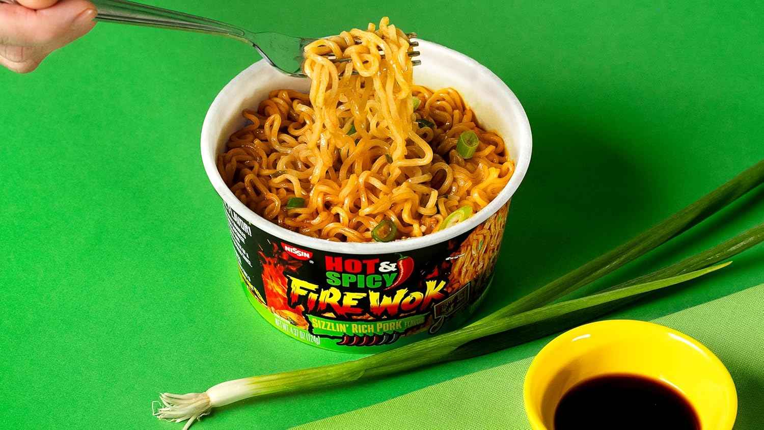 Nissin Hot & Spicy Fire Wok Sizzlin' Rich Pork – Clean Pantry Staple with One Cup, One Sauce, One Step