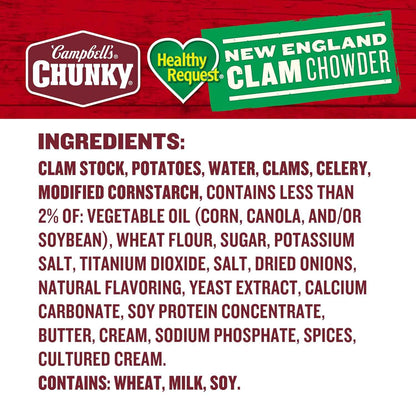 Campbell's Chunky Soup Healthy Request Clam Chowder 18.8 oz Can – Wholesome Pantry Meal for Mindful Weeknight Dinners, Microwavable