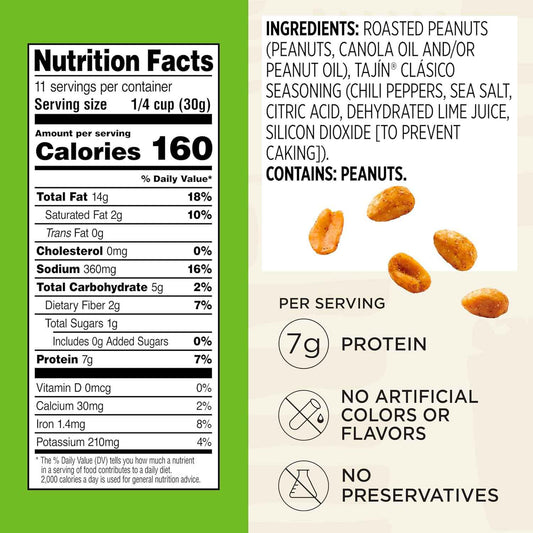 Snak Club Tajín Chili-Lime Peanuts – Portable Snack for Road Trips and Camping, Resealable 12 oz Bag