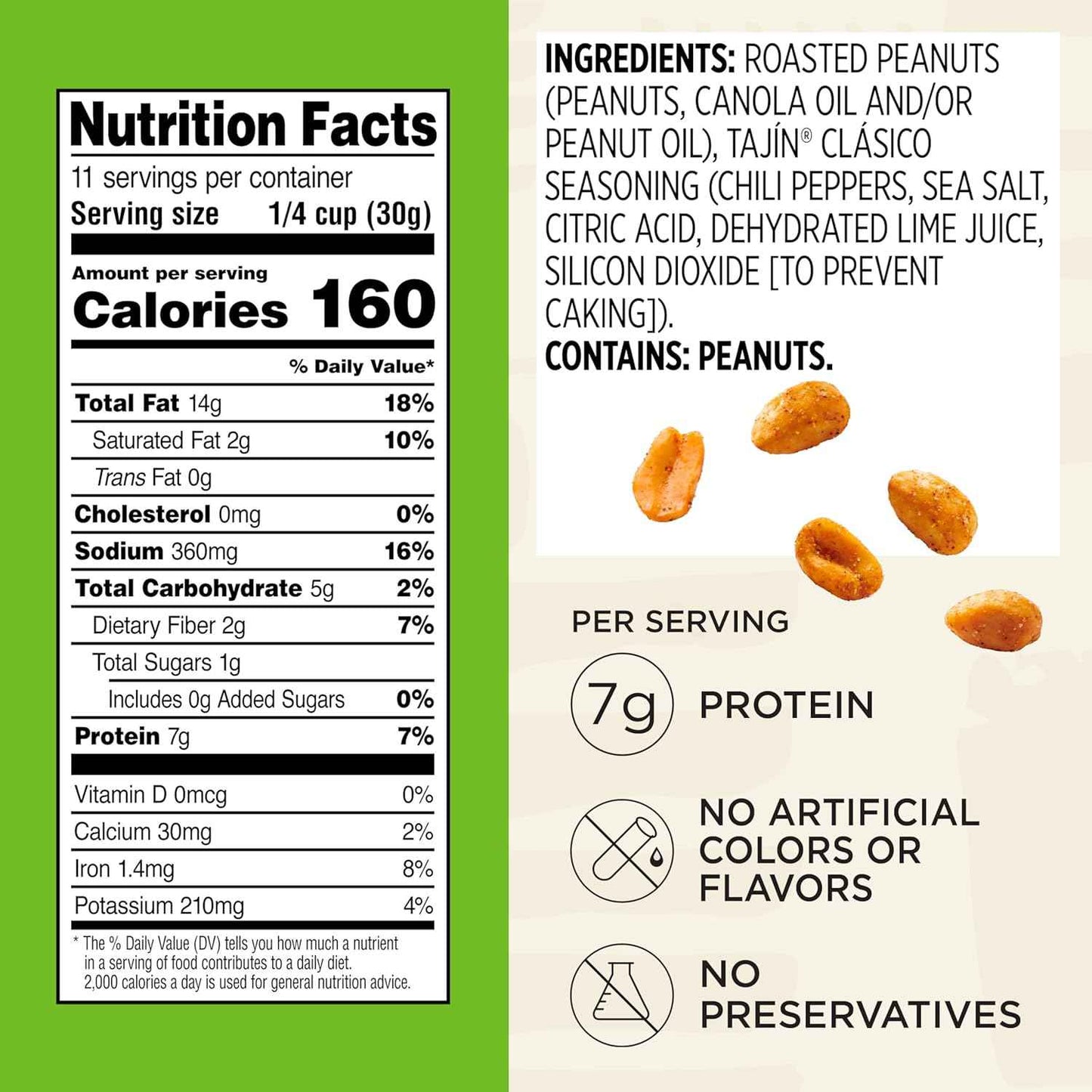 Snak Club Tajín Chili-Lime Peanuts – Portable Snack for Road Trips and Camping, Resealable 12 oz Bag