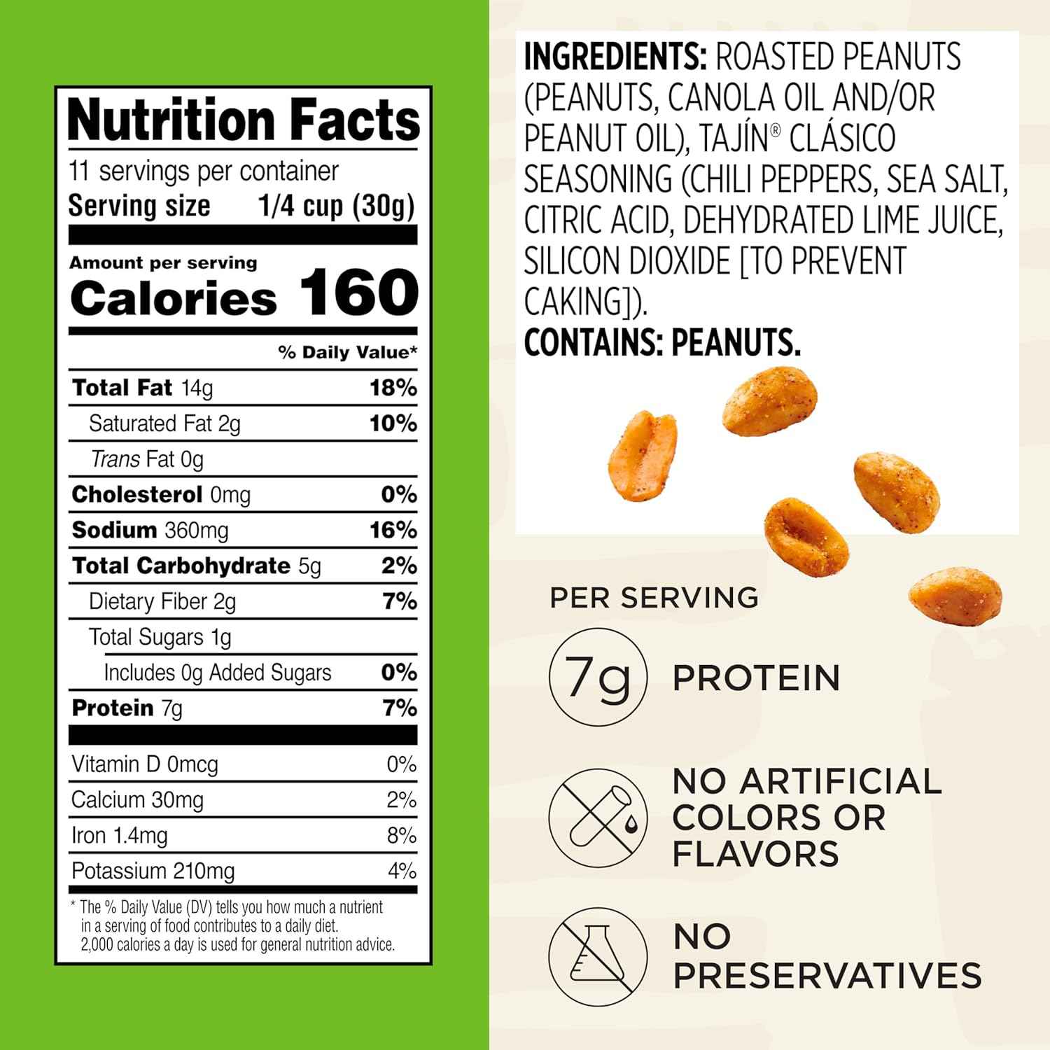 Snak Club Tajín Chili-Lime Peanuts – Portable Snack for Road Trips and Camping, Resealable 12 oz Bag
