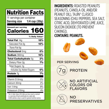 Snak Club Tajín Chili-Lime Peanuts – Portable Snack for Road Trips and Camping, Resealable 12 oz Bag