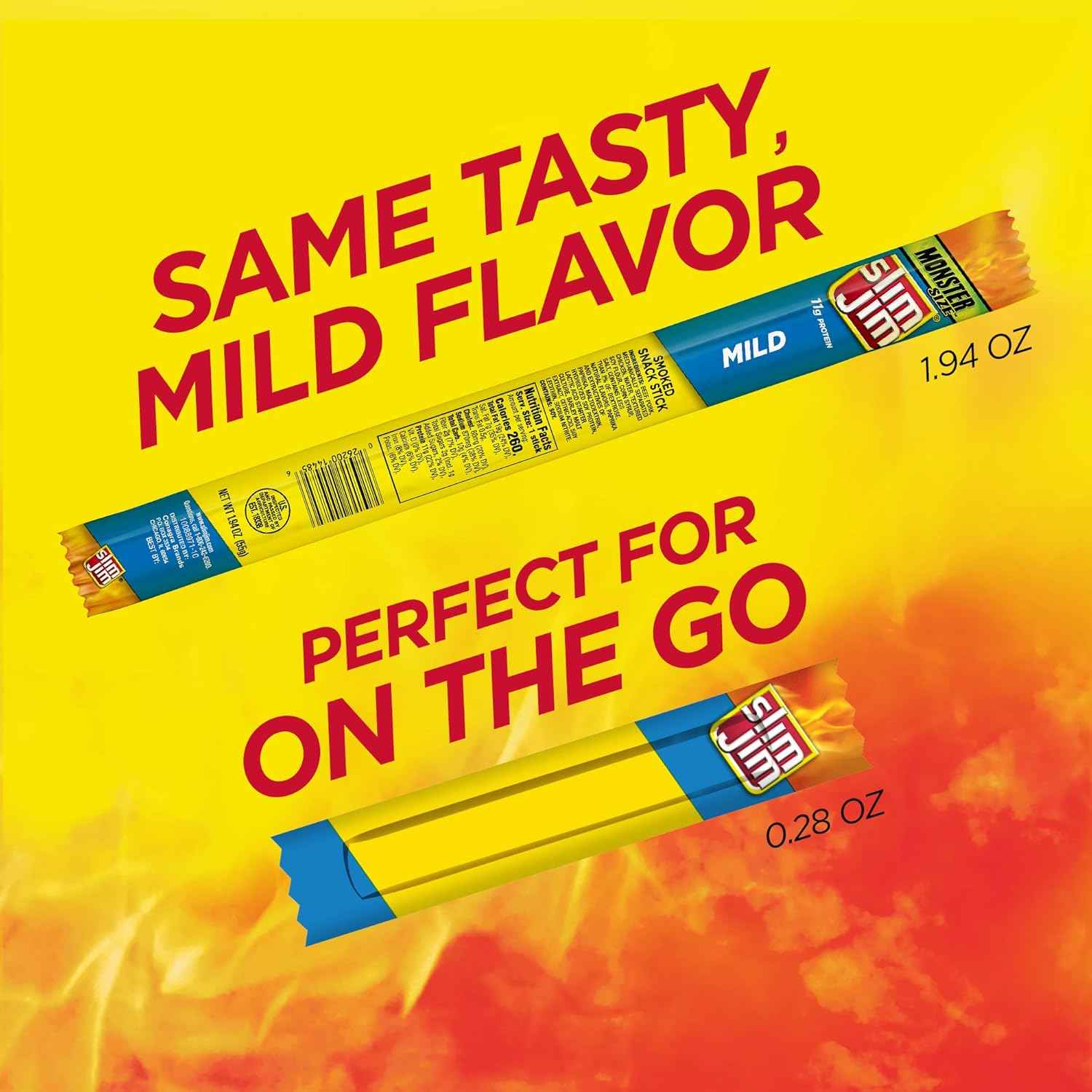 Slim Jim Smoked Meat Sticks – School Lunchbox Protein Snack for Kids, Mild Smoked Flavor, 14 Count