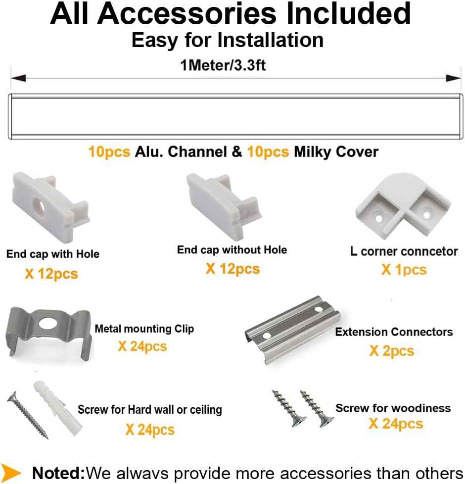hunhun 10-Pack 1m U-Shape LED Aluminum Channel Milky Cover – Clean Recessed Lighting for Minimalist Kitchen Under-Cabinet and Floating Shelves