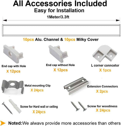 hunhun 10-Pack 1m U-Shape LED Aluminum Channel Milky Cover – Clean Recessed Lighting for Minimalist Kitchen Under-Cabinet and Floating Shelves