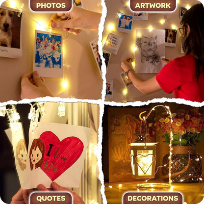 Mind-Glowing Photo Clips String Light - Safe LED String Lights for Kids Bedroom, Cool-Running Fairy Lights with Photo Clips for Girls Room