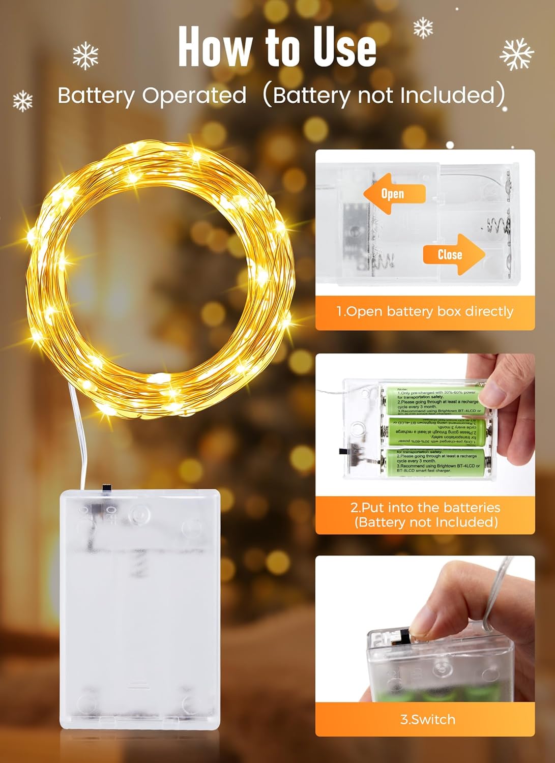 Minetom Cool-Touch Fairy Lights – Safe Nursery & Toddler Bedroom Lighting, 33ft Battery Operated String for Playroom Canopy