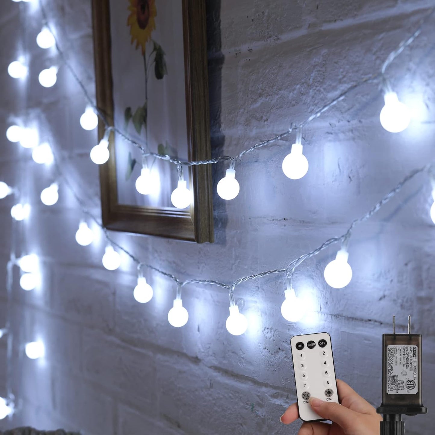 Minetom Globe String Lights – Patio & Garden Ambient Lighting for Outdoor Dining, 33ft 100 LED IP44 Waterproof Plug-in Fairy Lights with Remote