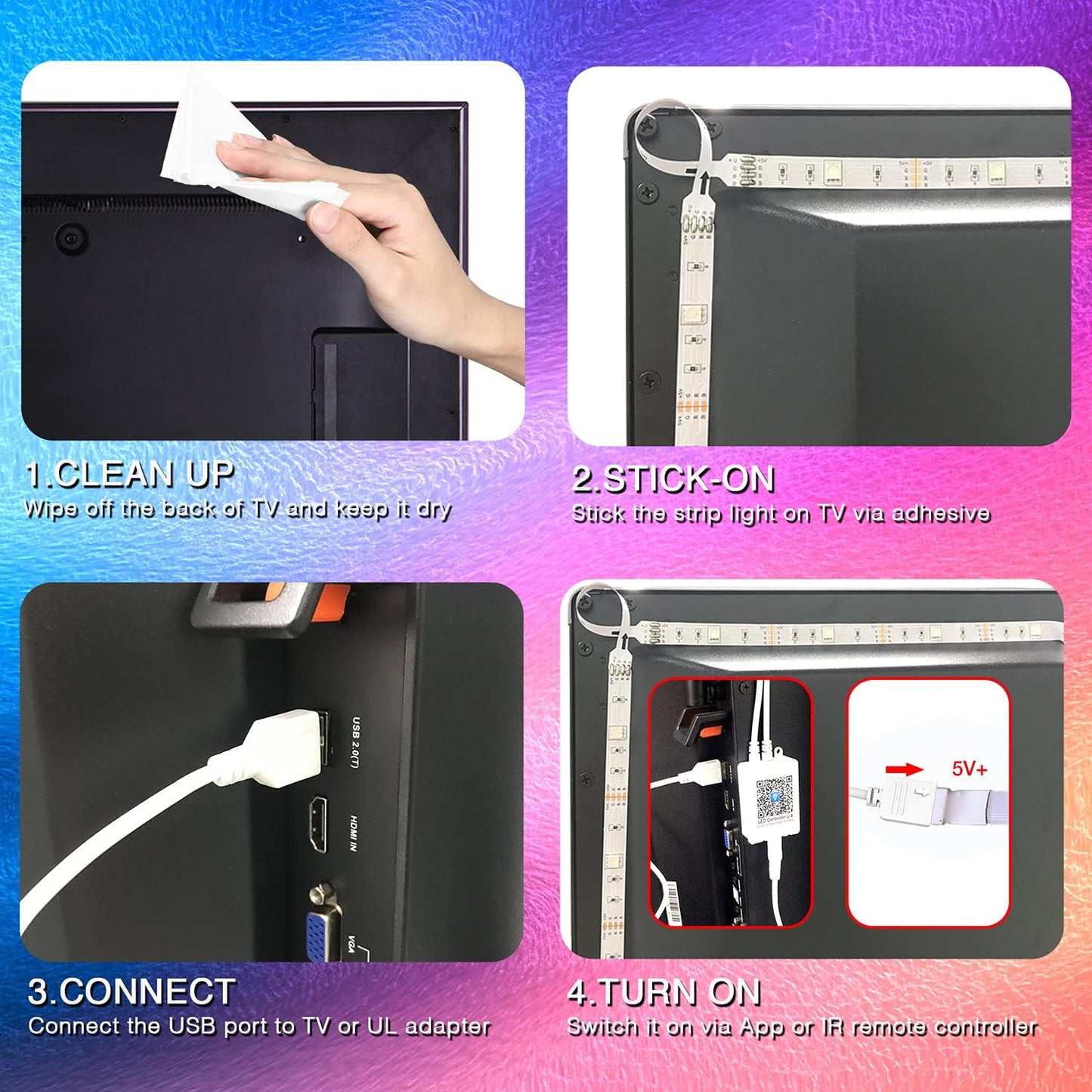 MINGER USB LED Strip for TV – Portable Mood Lighting for Patio Movie Nights & Backyard Gatherings