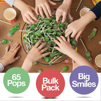 Sour Apple Mini Lollipops – Individually Wrapped Green Suckers, 65 Count Festive Party Favor for Valentine's Day, St. Patrick's Day & Christmas Stocking Stuffers