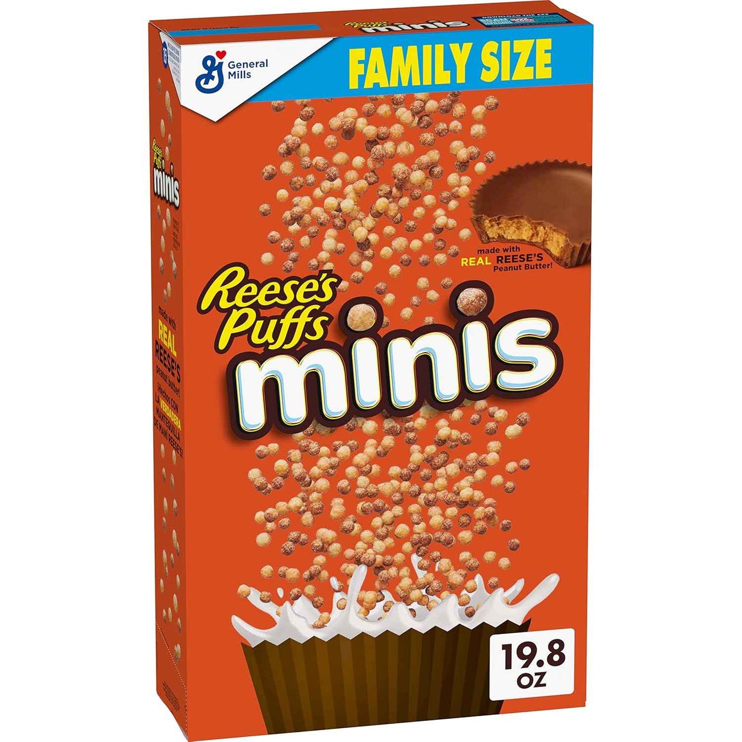 Reese's Puffs Minis Cereal, Fun Birthday Gift for the Chocolate Peanut Butter Fan, Family Size 19.8 oz Box