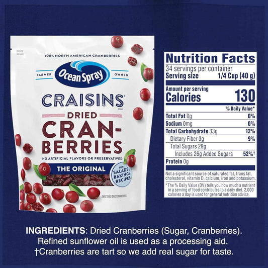 Ocean Spray Craisins Dried Cranberries 48 oz – Portable Trail Mix Component for Hiking and Camping