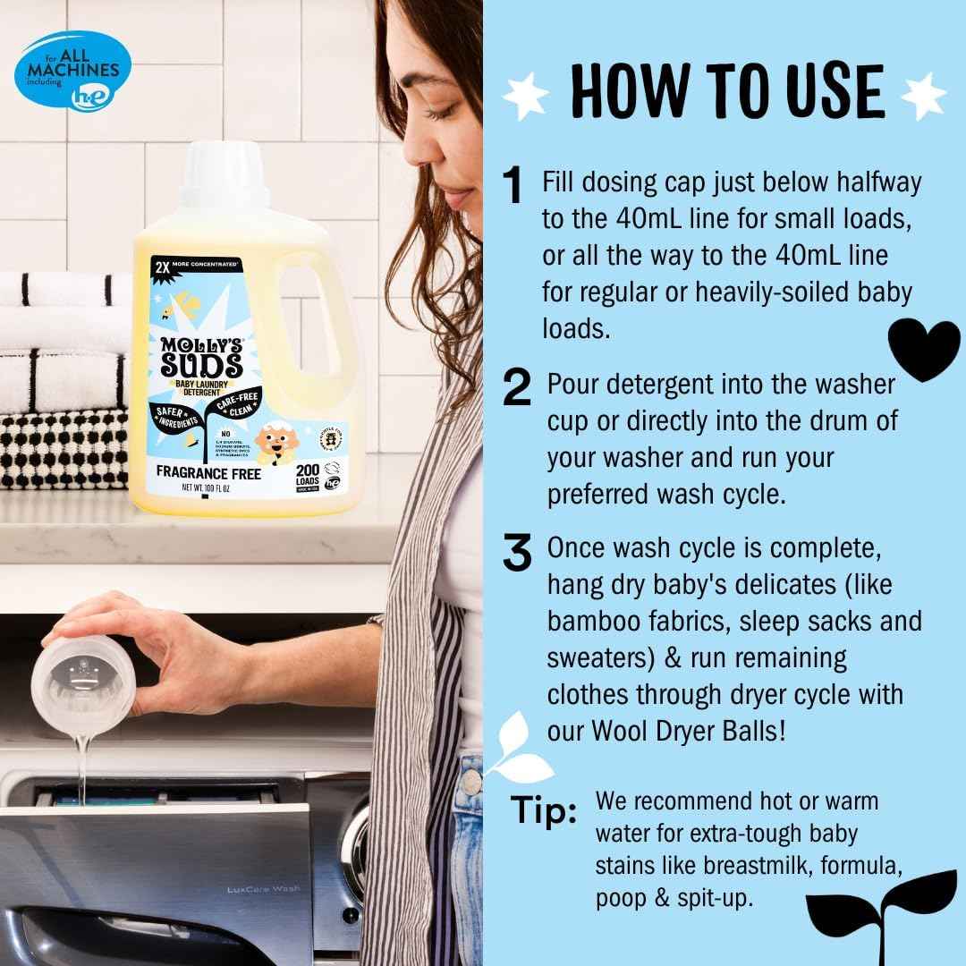 Molly's Suds Baby Liquid Laundry Detergent – Non-Toxic Self Care Essential for New and Expecting Mothers
