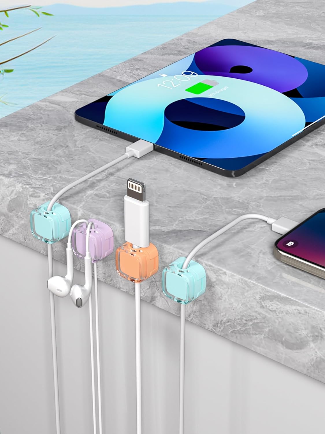 Minimalist Cable Clips for Clean Desk Setup — Small Magnetic Cord Holder in Neutral Tones, 8-Pack