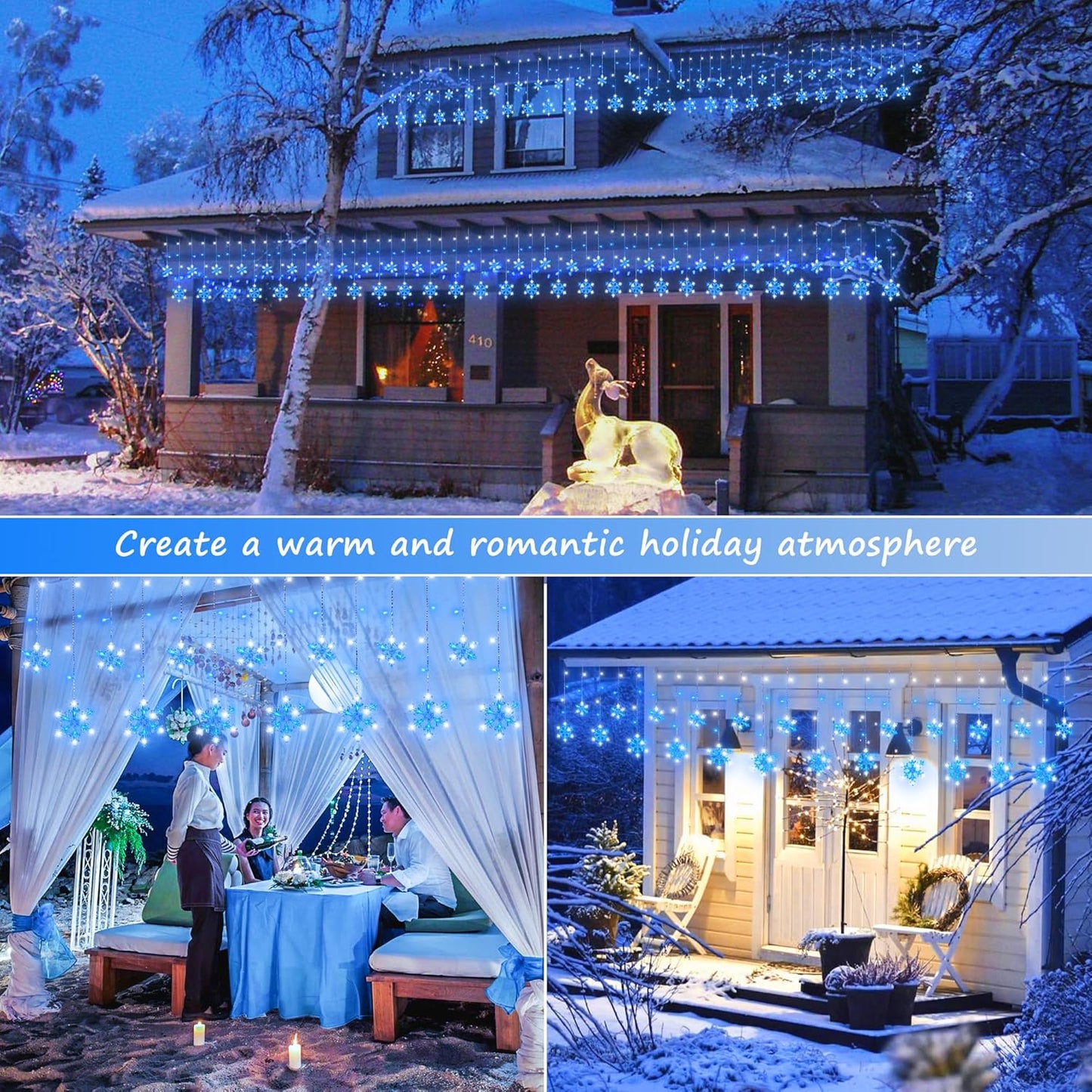 Minimax Icicle Snowflake Fairy Lights – Garden Fence and Gazebo Decor, 26ft End-to-End Expandable Outdoor String