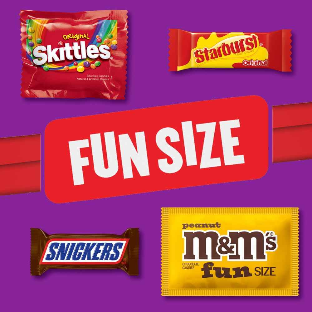 M&M'S Peanut, SNICKERS, STARBURST & SKITTLES Fun Size Halloween Candy for Festive Dessert Table Styling, 19.44 oz Bulk Variety