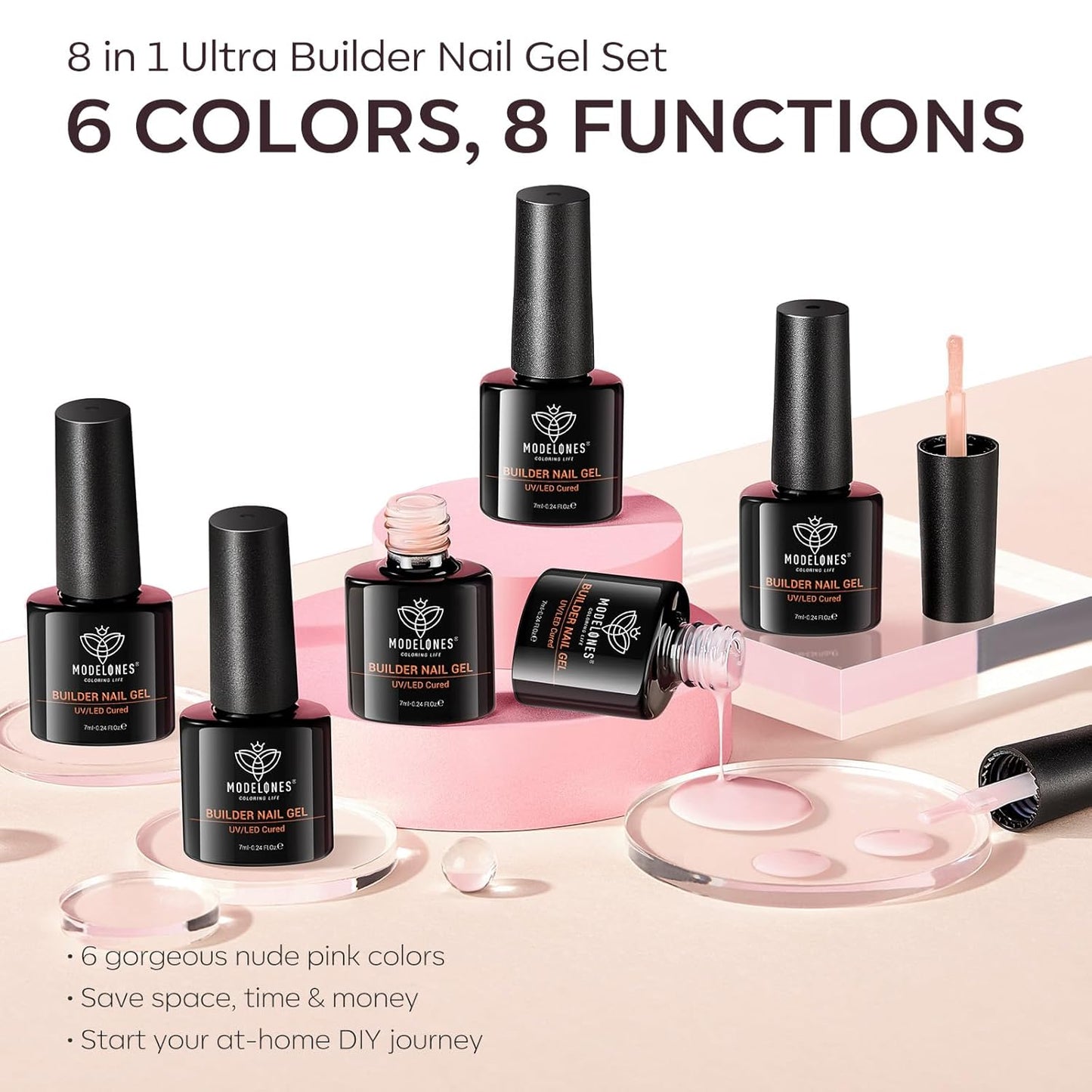 modelones Builder Gel Nail Polish – Premium At-Home Manicure Experience, Salon-Quality Nude-Pink Finish