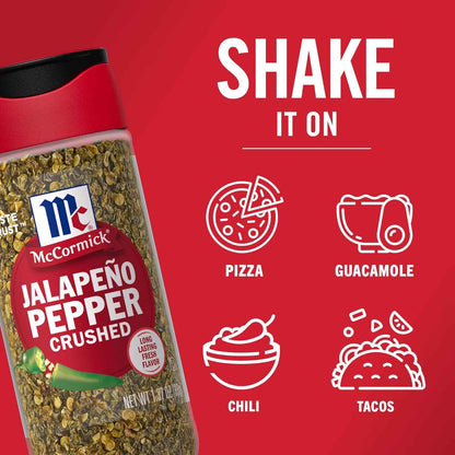 McCormick Crushed Jalapeño Pepper, 1.37 oz — Portable Spice for Patio Grilling and Outdoor Taco Bars, SnapTight Shaker