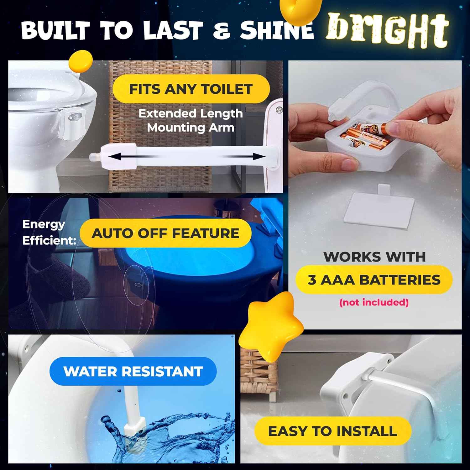 LooLume Toilet Night Light – Color Changing LED Bathroom Decor Accent with Polished Finish