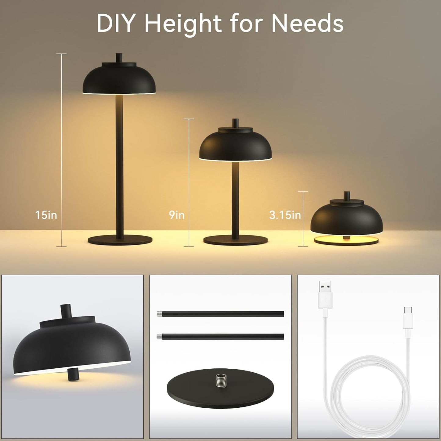 Moragin Matte Metal Rechargeable Accent Lamps 14-Inch – Dimmable Bedside Lamps for Cozy Home Ambiance