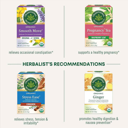 Traditional Medicinals Organic Raspberry Leaf Herbal Tea – Calming Bedtime Brew for Cycle Support and PMS Comfort, 16 Tea Bags