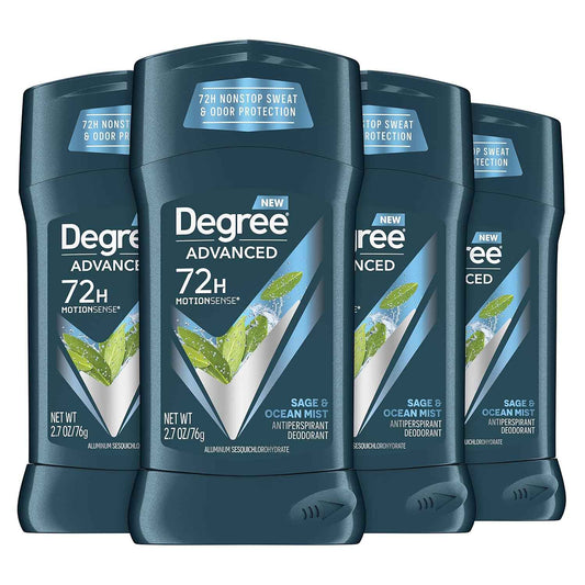 Degree Men Advanced Antiperspirant Deodorant – Sage and Ocean Mist Deodorant for Men with Motionsense Technology 2.7 oz 4 Count, Travel Size for Camping and Patio Use