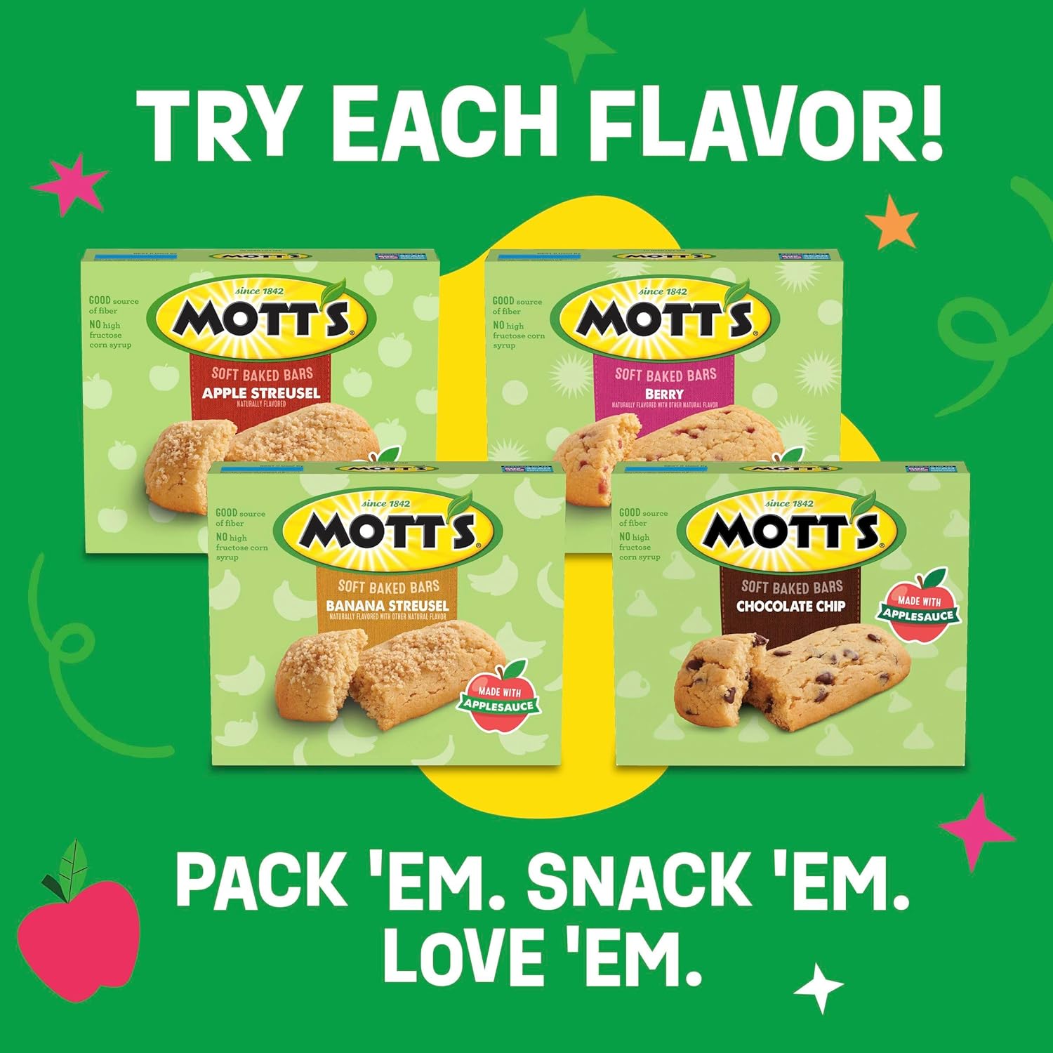 Mott's Soft Baked Bars – Pantry Snack for Calorie-Conscious Diets, 110 Calorie Soft Bar