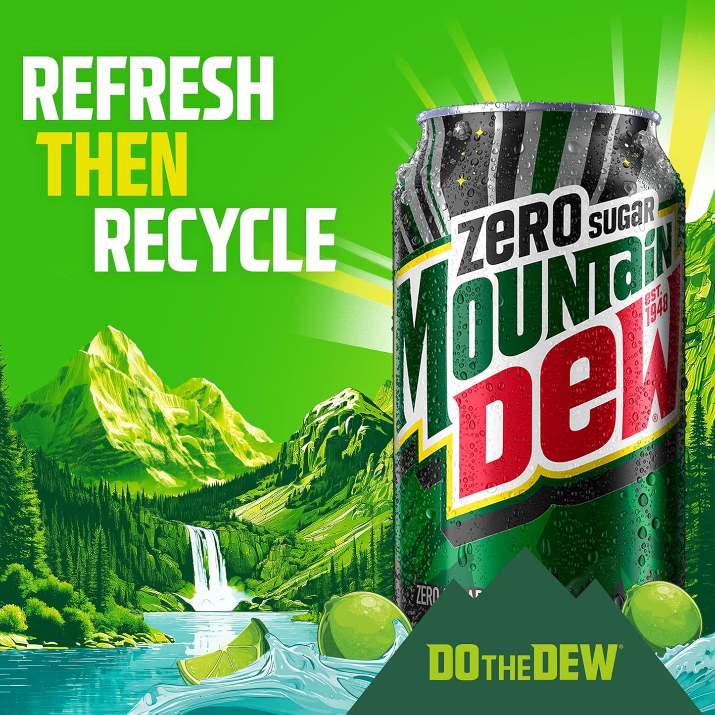 Mountain Dew Zero Sugar Soda – Guilt-Free Lemon-Lime Cans for Mindful Home Office Hydration, 12 Pack