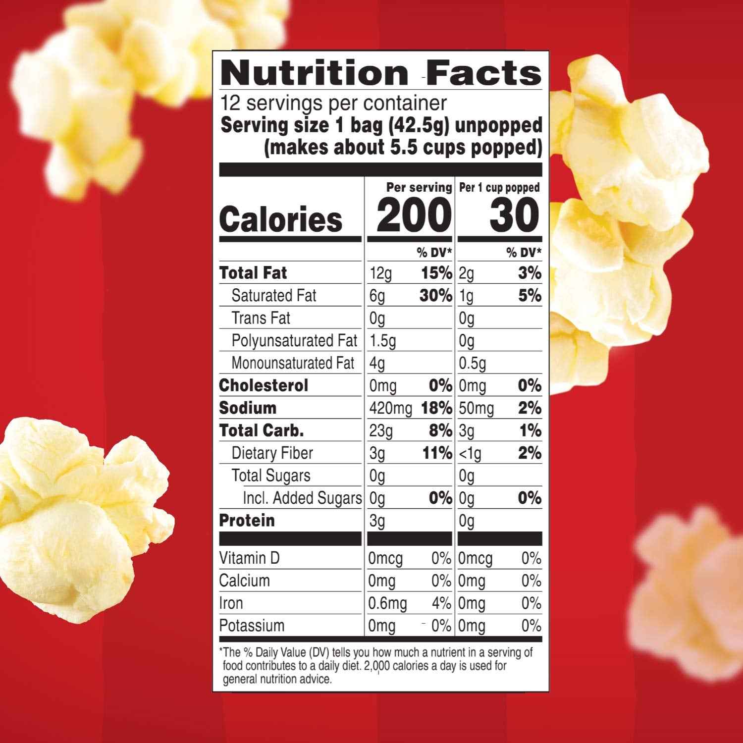 Orville Redenbacher's Movie Theater Butter Microwave Popcorn Mini Bags – Office Break Room Snack for Remote Workers, 1.5 oz Each, 12-Count