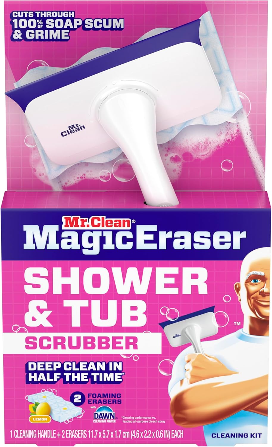Mr. Clean Magic Eraser Shower & Tub Scrubber, One Tool Replaces Sprays Sponges and Squeegees for an Uncluttered Bathroom