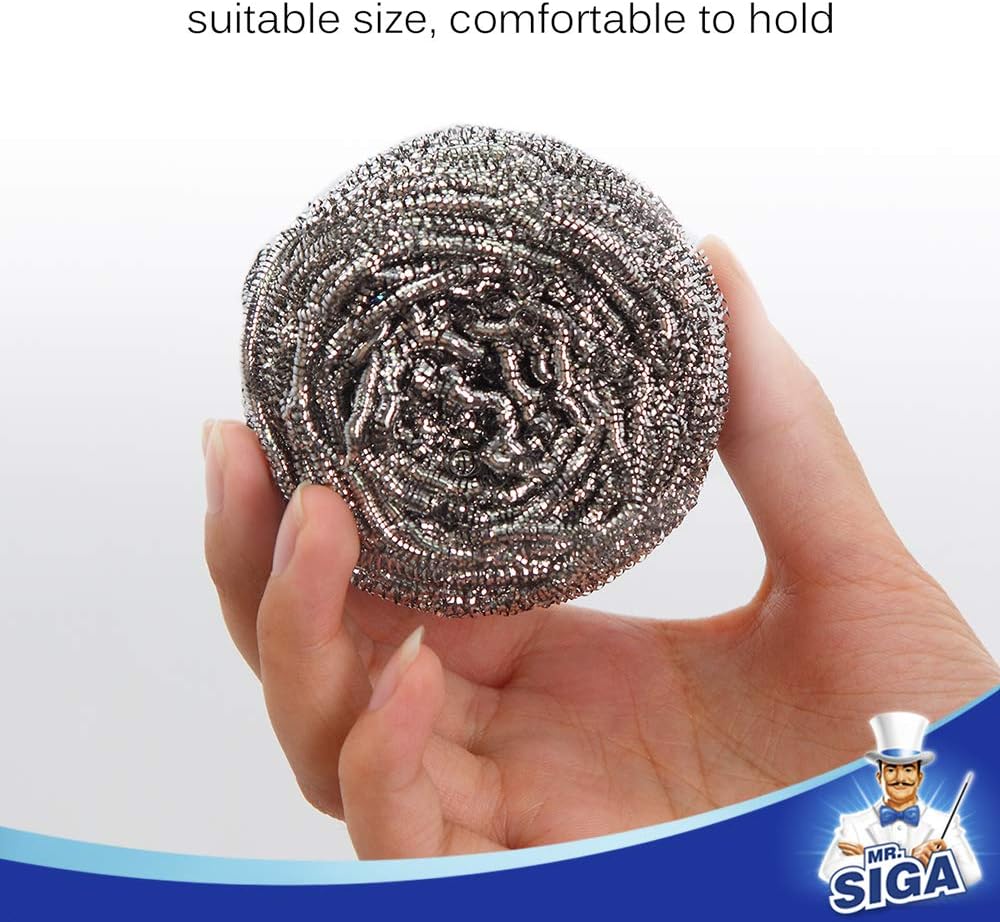 MR.SIGA Stainless Steel Scourer – Heavy-Duty Grill Cleaner for Backyard BBQ and Patio Cookouts, Pack of 6