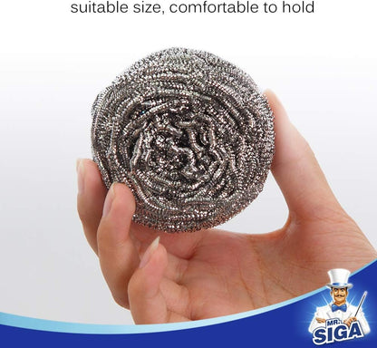 MR.SIGA Stainless Steel Scourer – Heavy-Duty Grill Cleaner for Backyard BBQ and Patio Cookouts, Pack of 6