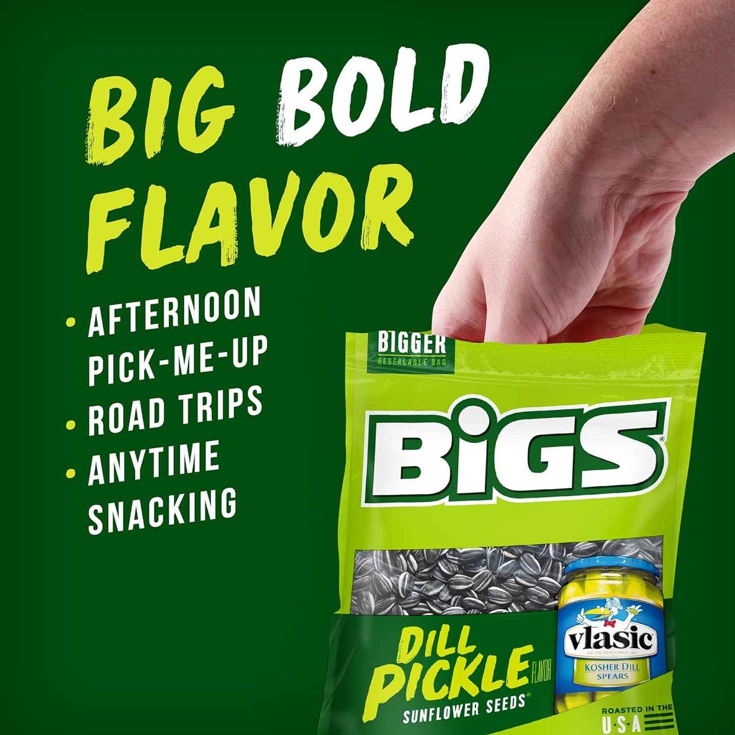BIGS Sunflower Seeds Vlasic Dill Pickle Flavor 5.35 oz – Slow-Burn Desk Snack for Mindful Eating and Portion Control