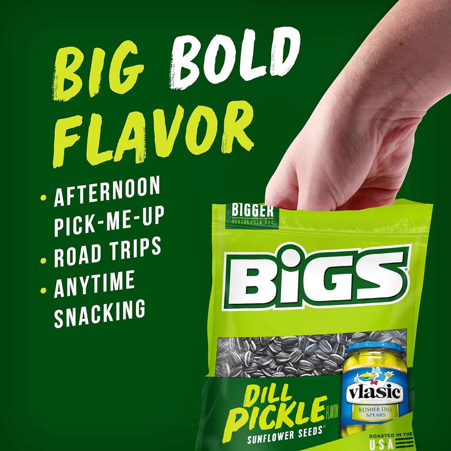 BIGS Sunflower Seeds Vlasic Dill Pickle Flavor 5.35 oz – Slow-Burn Desk Snack for Mindful Eating and Portion Control