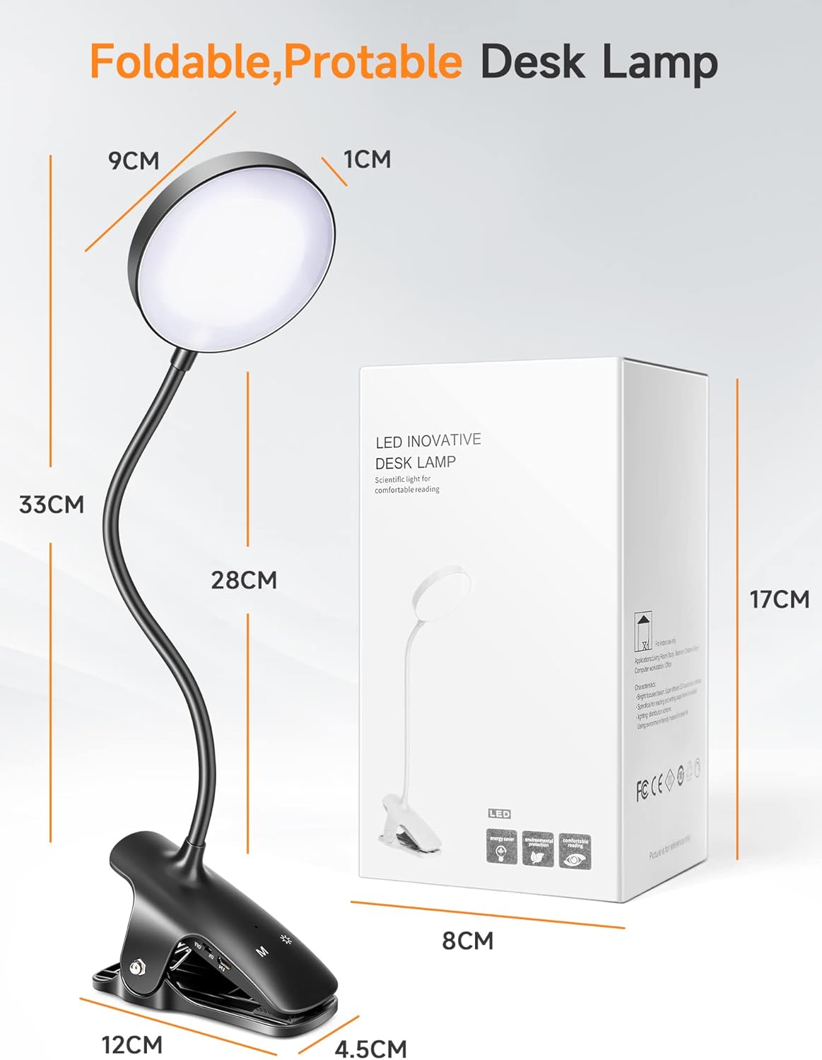 Mubarek Clip on LED Light – Clean Design Bedside Lamp for Uncluttered Bedrooms, Neutral Reading Light