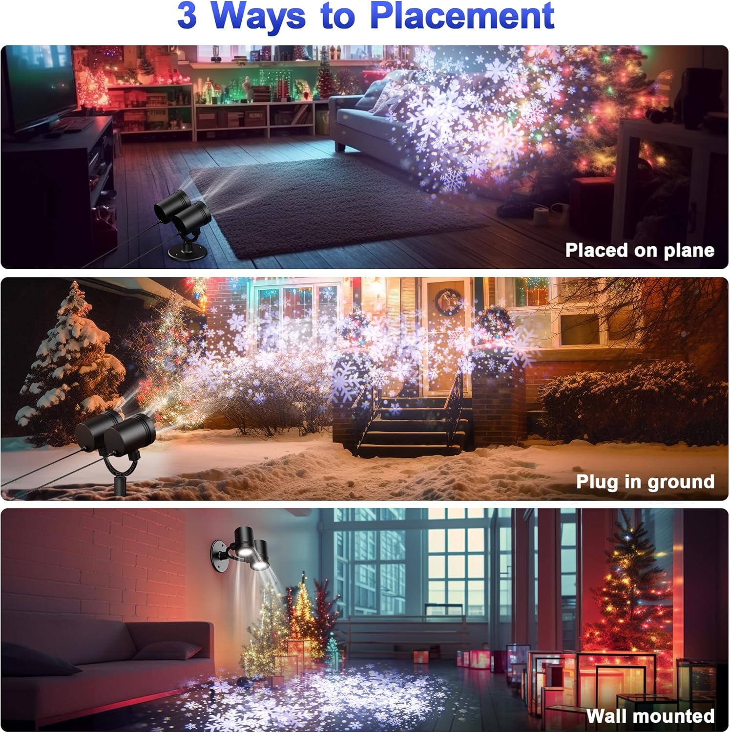 MuliVid Snowfall LED Projector – Stylish Indoor Home Decor for Holiday Season, Four Dynamic Patterns for Cozy Atmosphere