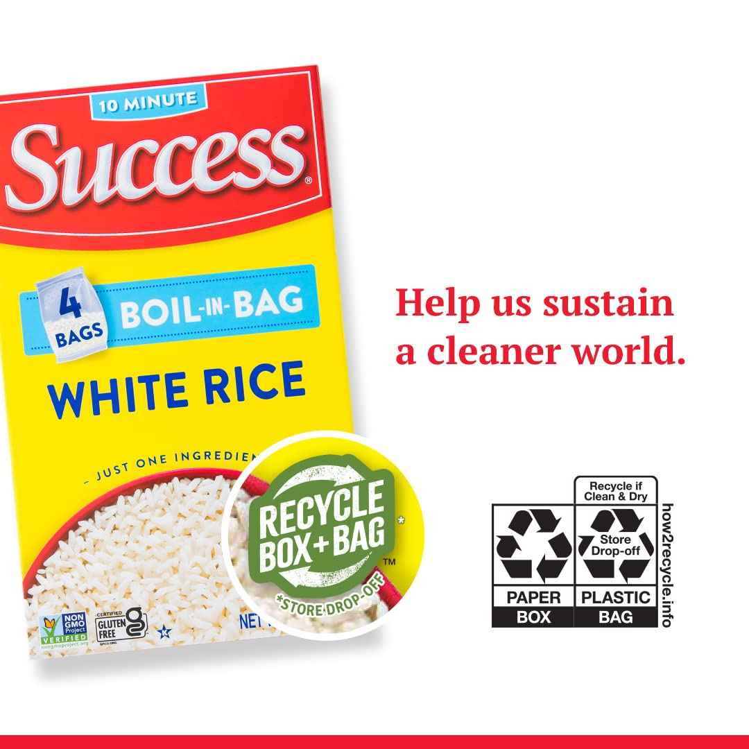 Success Boil-in-Bag Rice, Gluten-Free Non-GMO White Rice for Clean Weeknight Meal Prep, No Preservatives