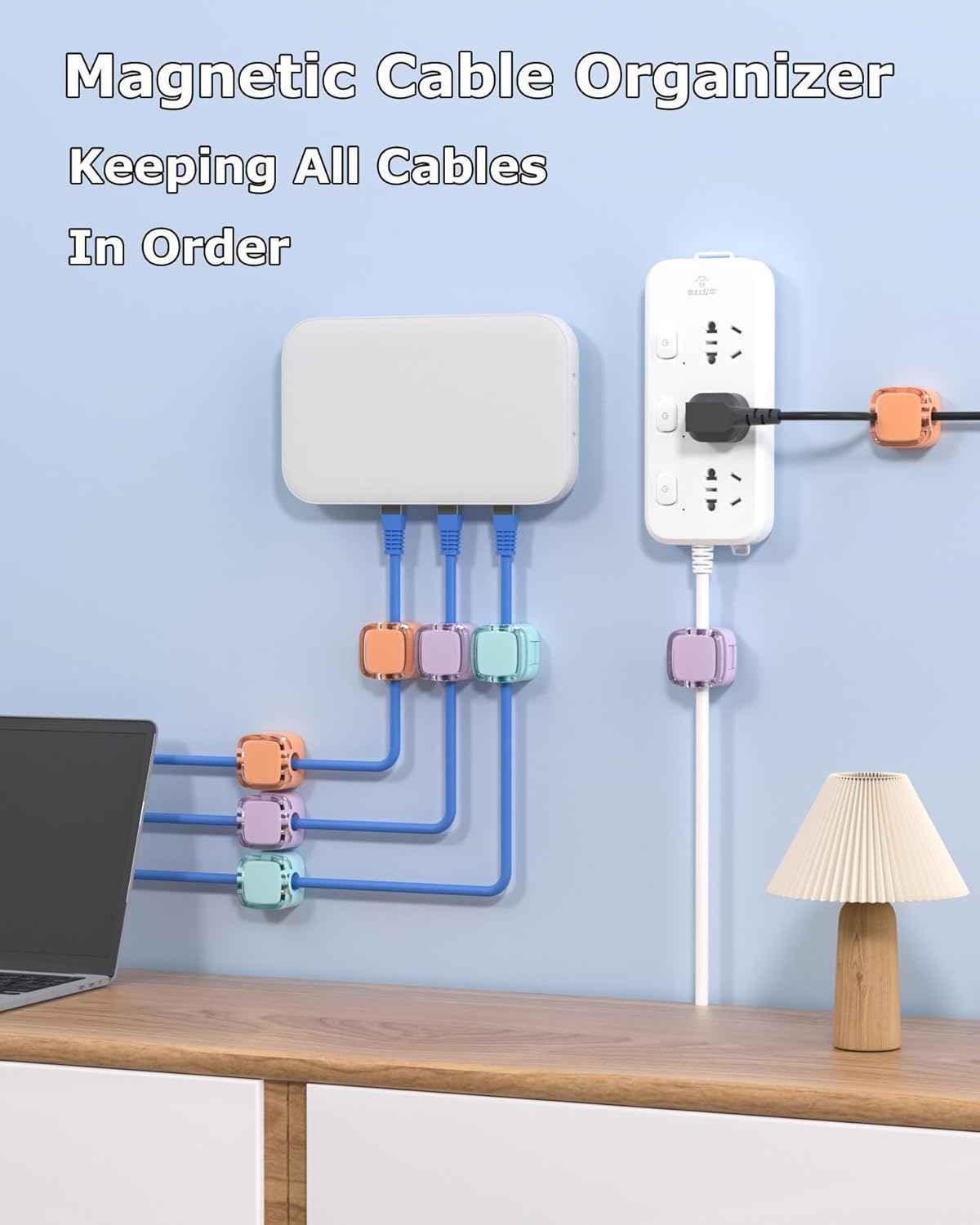 Minimalist Cable Clips for Clean Desk Setup — Small Magnetic Cord Holder in Neutral Tones, 8-Pack