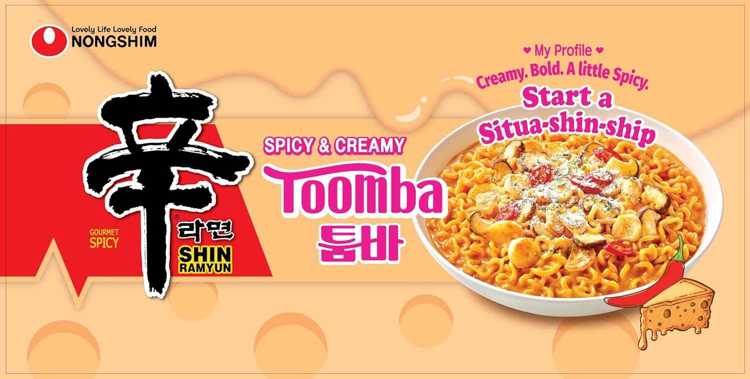 Nongshim Shin Toomba Spicy Creamy Stir Fry Ramen – Kettle-Only Camping Dinner for Backcountry Trips, Pack of 4