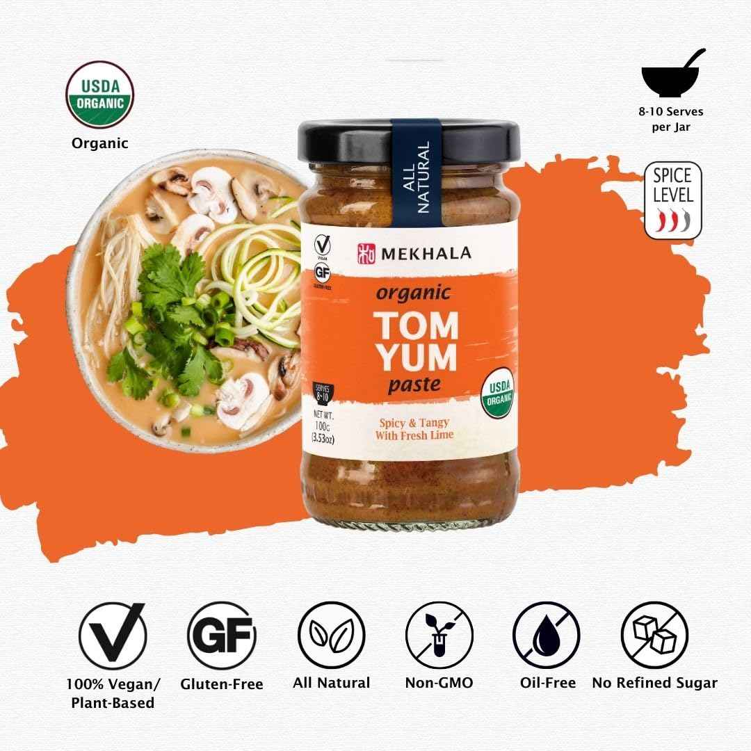 Mekhala Organic Tom Yum Paste – Single-Jar Multi-Use Thai Seasoning to Declutter Your Pantry, Vegan Gluten-Free