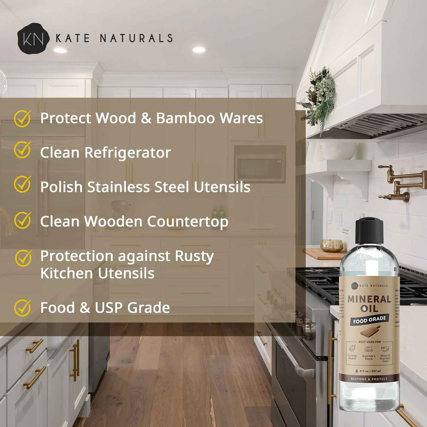 Kate Naturals Food Safe Mineral Oil – Thoughtful Housewarming Gift for New Homeowners and Wedding Registry Picks